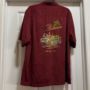 Tommy Bahama Swirl It Hula Girl Embroidered Silk Panel Back Shirt